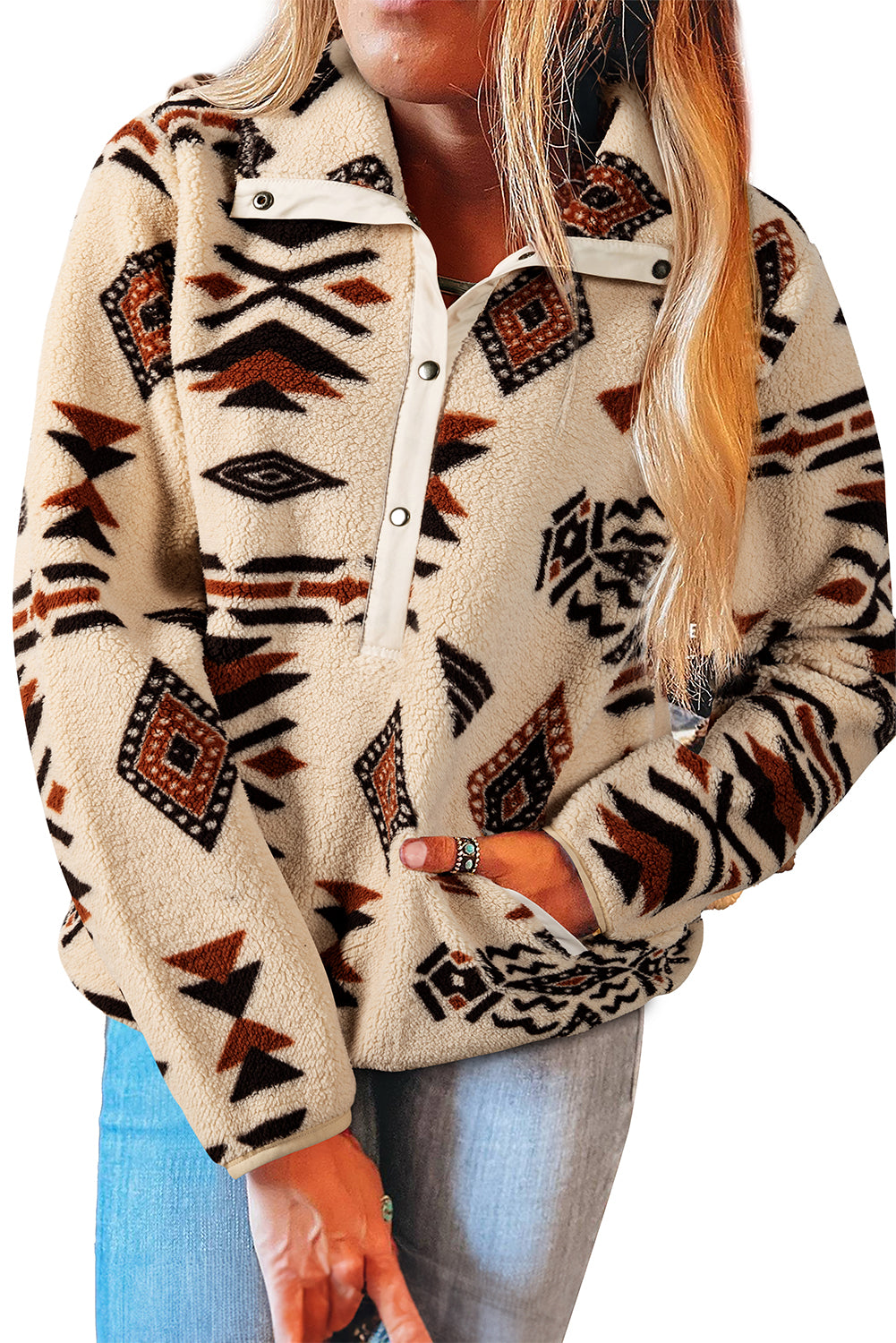 Black Western Aztec Half Zip Plush Sweatshirt