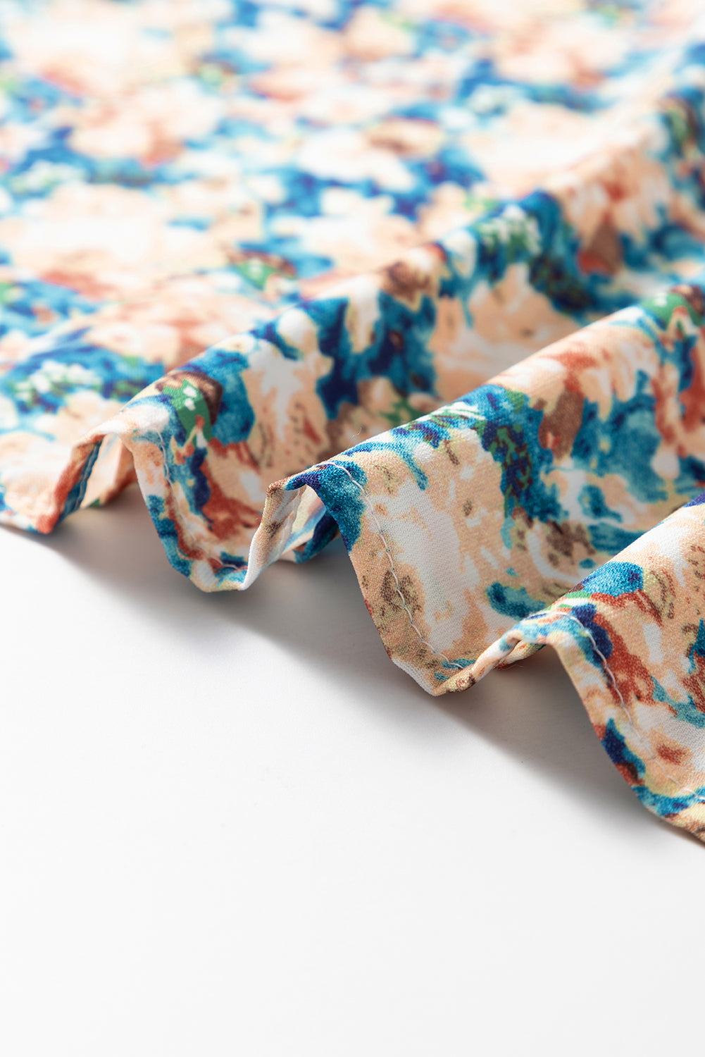 Floral Print Frilled Mock Neck Puff Sleeve Blouse