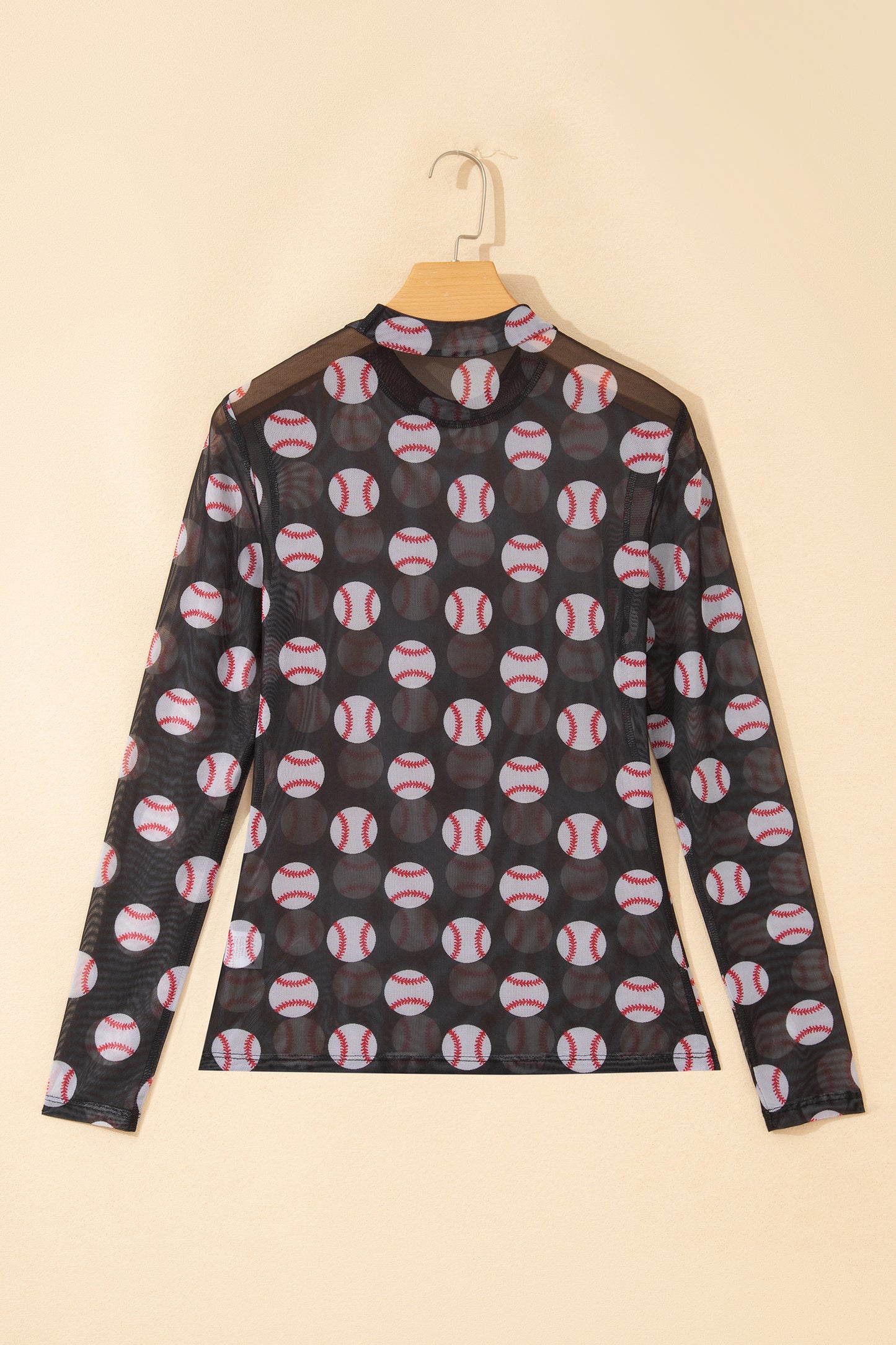 Black Game Day Rugby Mesh Sheer Long Sleeve Top