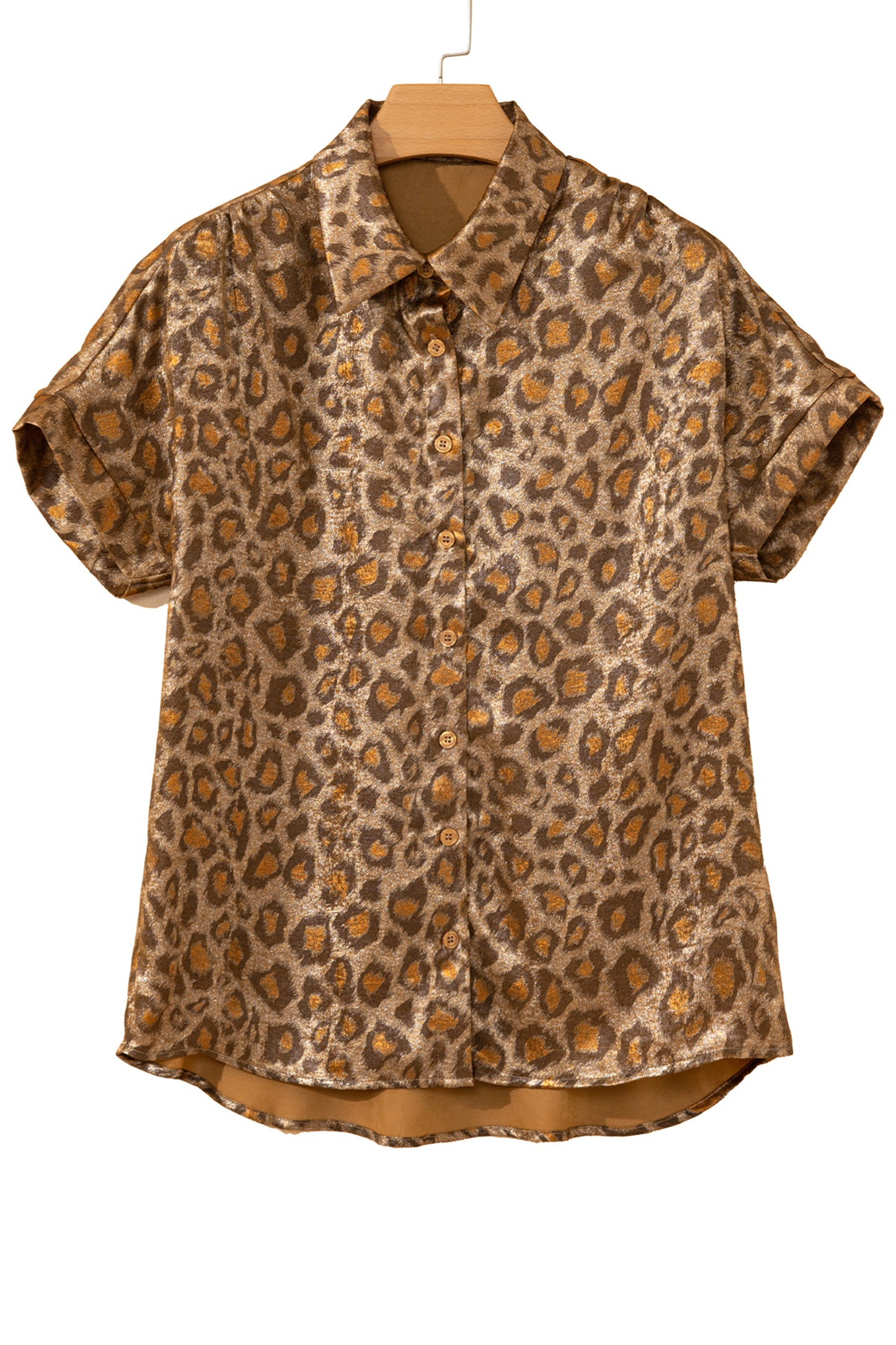 Gold Metallic Leopard Short Sleeve Casual Shirt