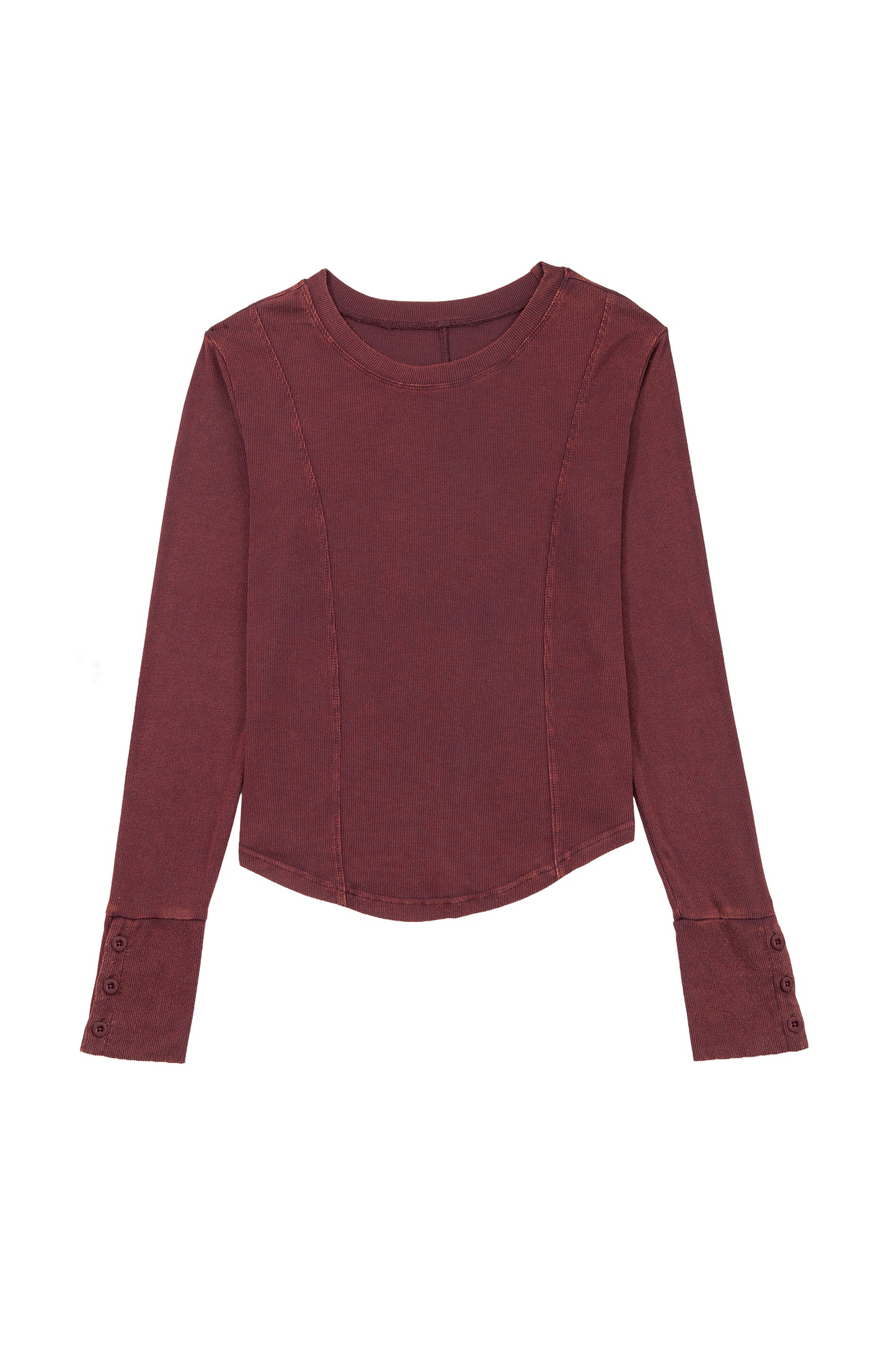 Coffee Exposed Seam Ribbed Long Sleeve Top
