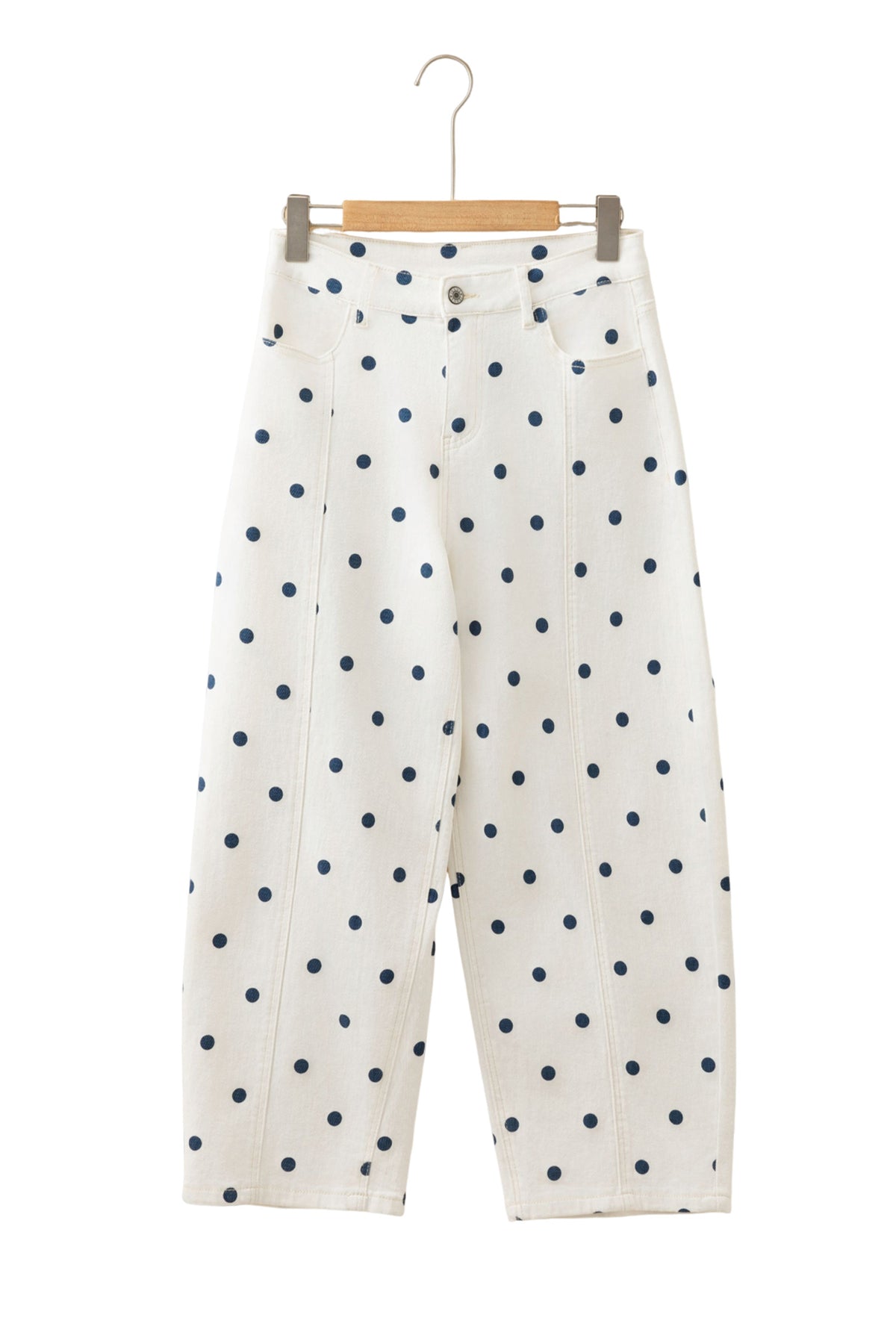 Polka Dot Cotton Jeans Casual High Waist Wide Leg