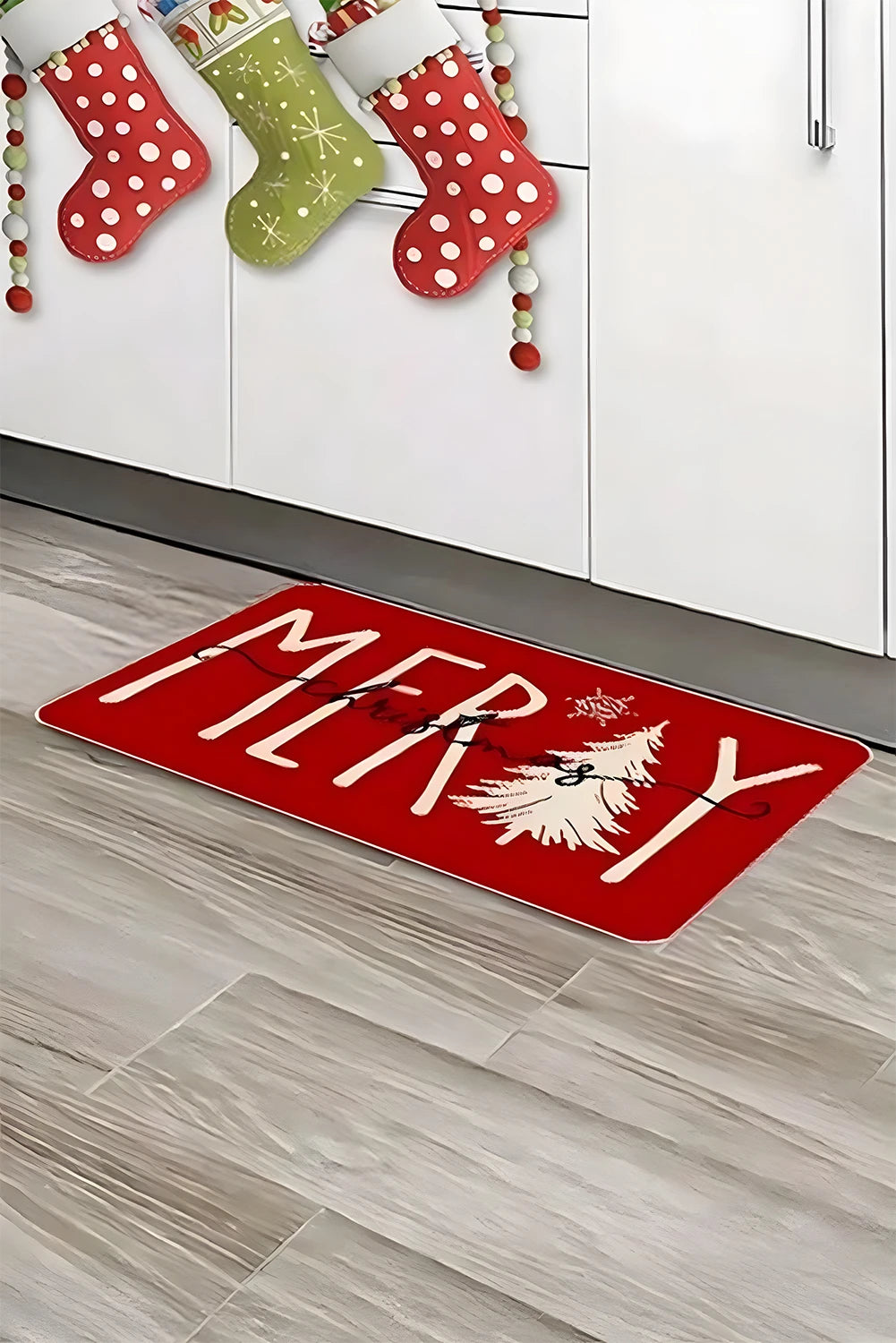 Fiery Red Merry Christmas Porch Decoration Anti-Slip Entrance Mat