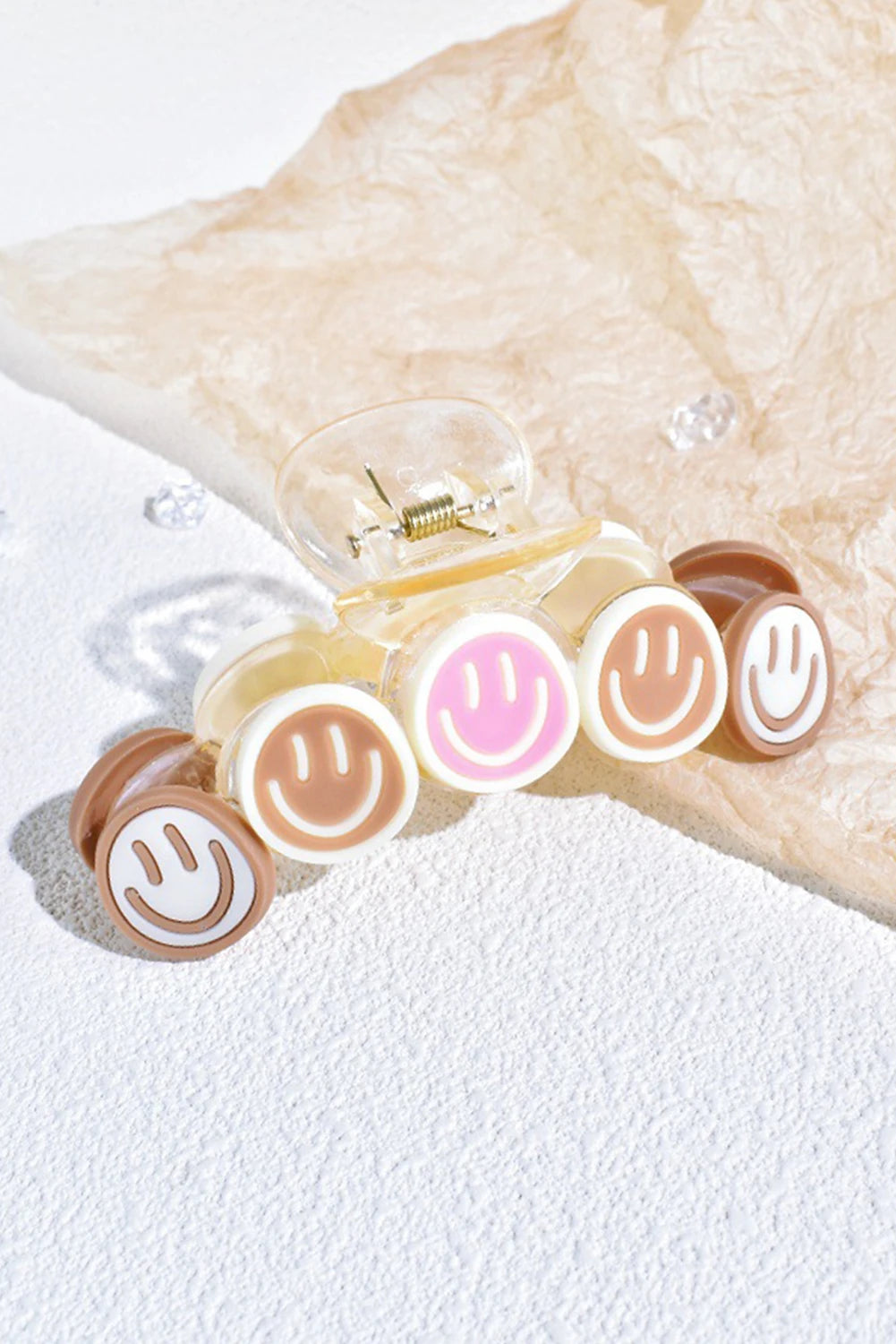 Parchment Little Smiley Face 90s Vibes Hair Claw Clip