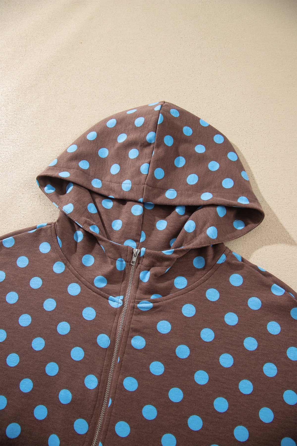 Khaki Polka Dot Hooded Long Sleeve Top Casual Mini Skort Set