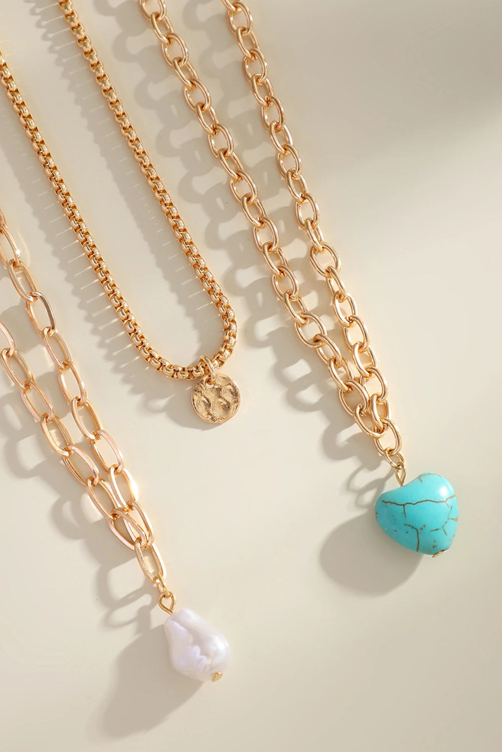 Gold Plated Baroque Pearl Turquoise Heart 3pcs Necklace Set