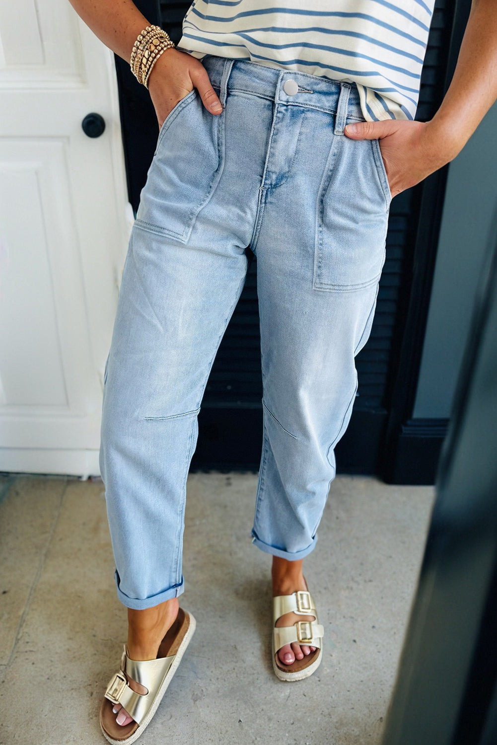 The Pinstriped Beau Barrel Jeans