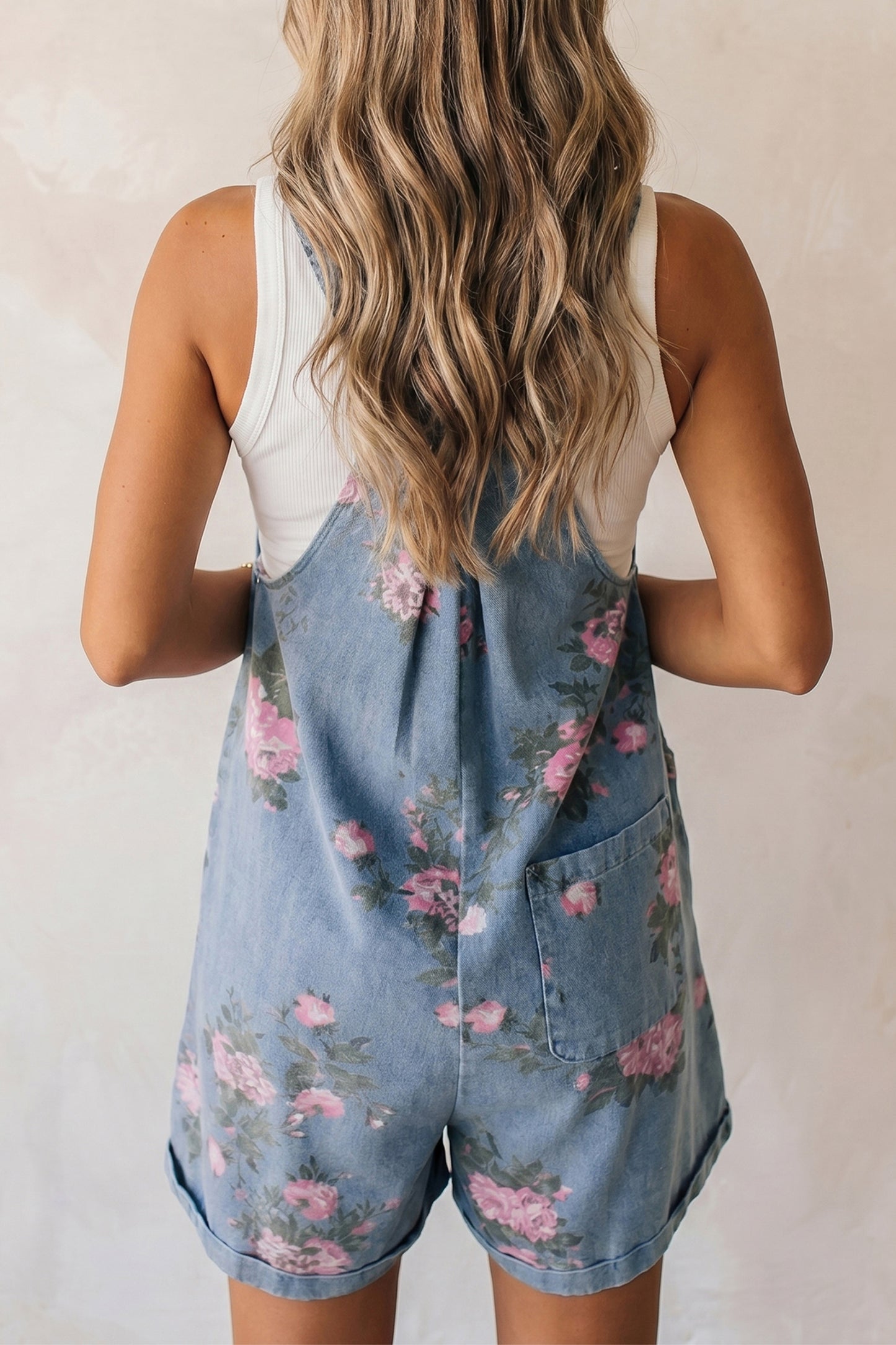 Floral Denim Shortalls Vintage Boho Loose Fit Romper
