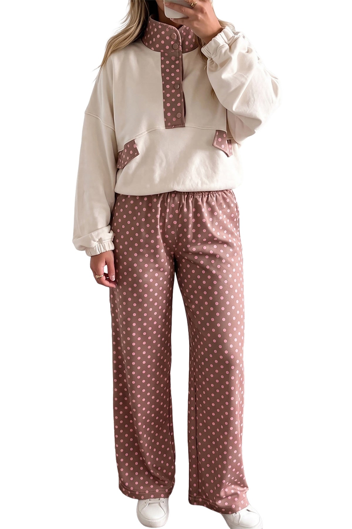 Brown Polka Dot Printed Casual Loose Pants