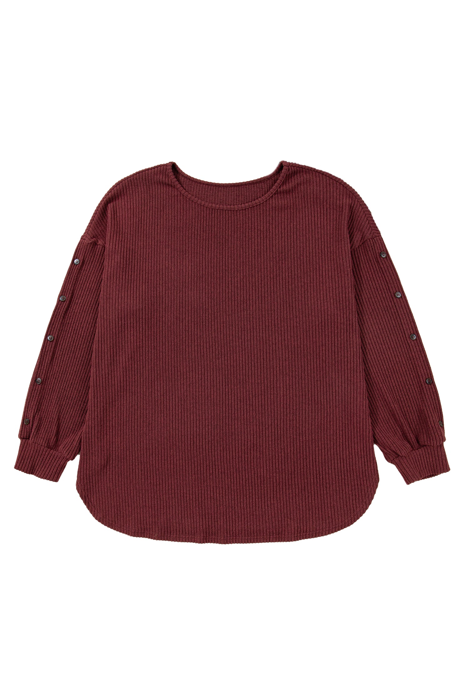 Wild Ginger Plus Size Ribbed Button Decor Long Sleeve Loose Top