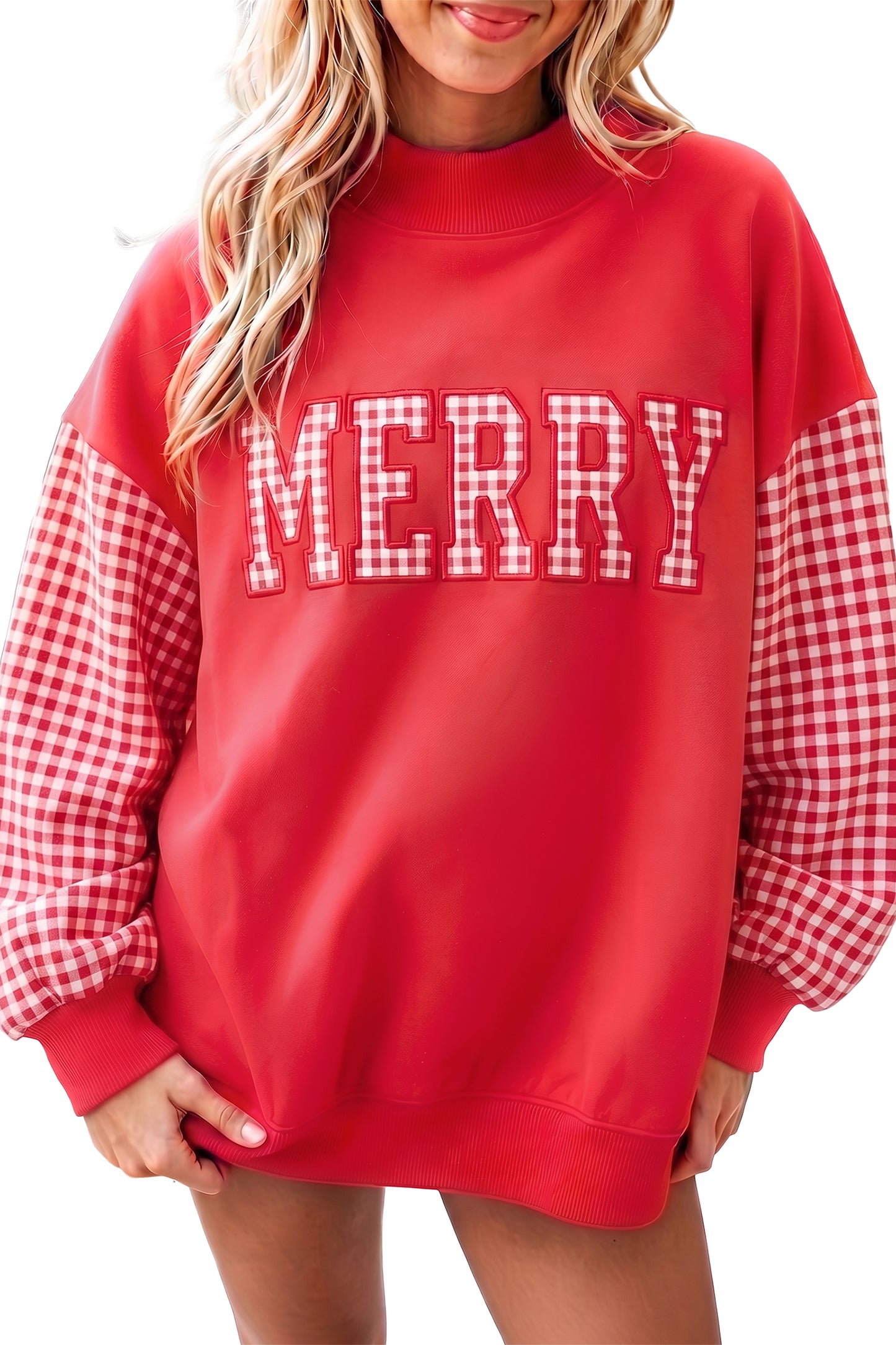 Carrot Gingham Plaid Oversized Pullover Sweatshirt