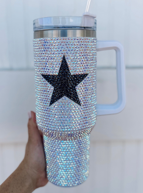 White Star Shape Full Rhinestone Stainless Portable Cup 40oz