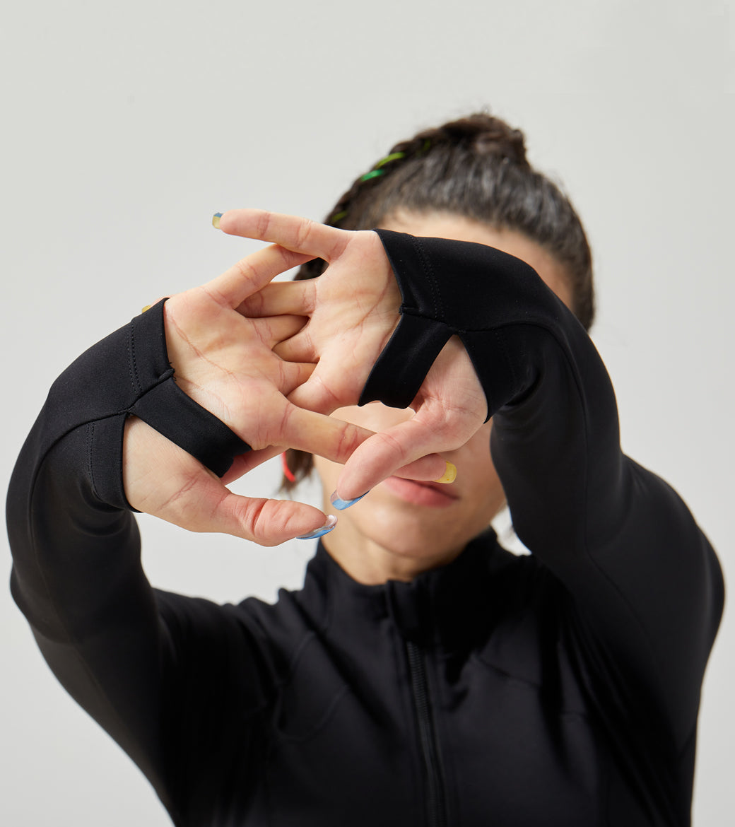 LOVESOFT レディース ブラック サイド ポケット サーマル ジム ジャケット ジッパー付き