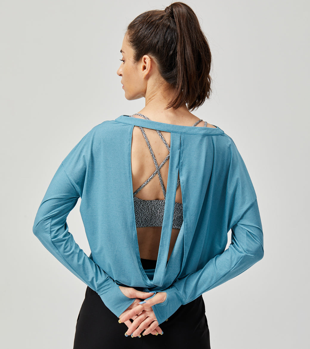 LOVESOFT Womens Blue Hollow Out Casual Long Sleeves