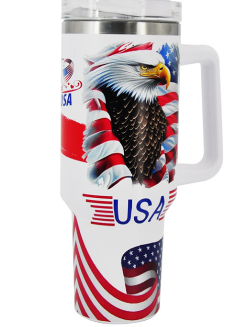 White USA Flag Eagle Print Handle Large Tumbler 40OZ