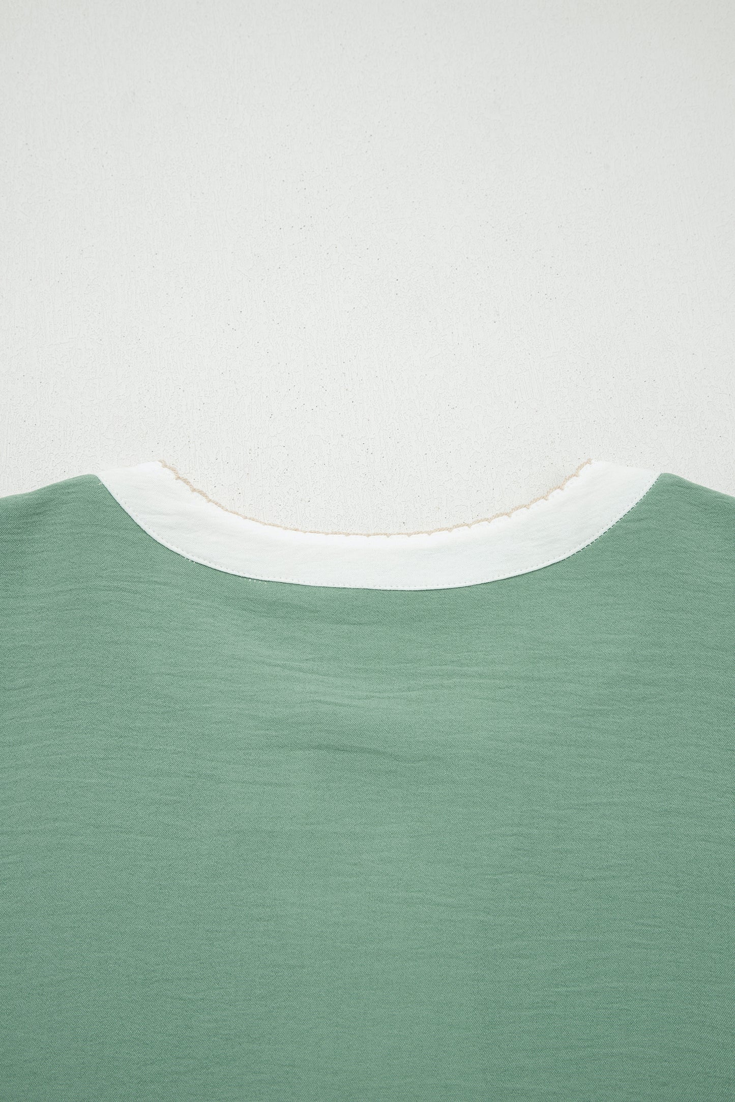 Smoke Green Color Block Patchwork V Neck Embroidered Puff Sleeve Babydoll Blouse