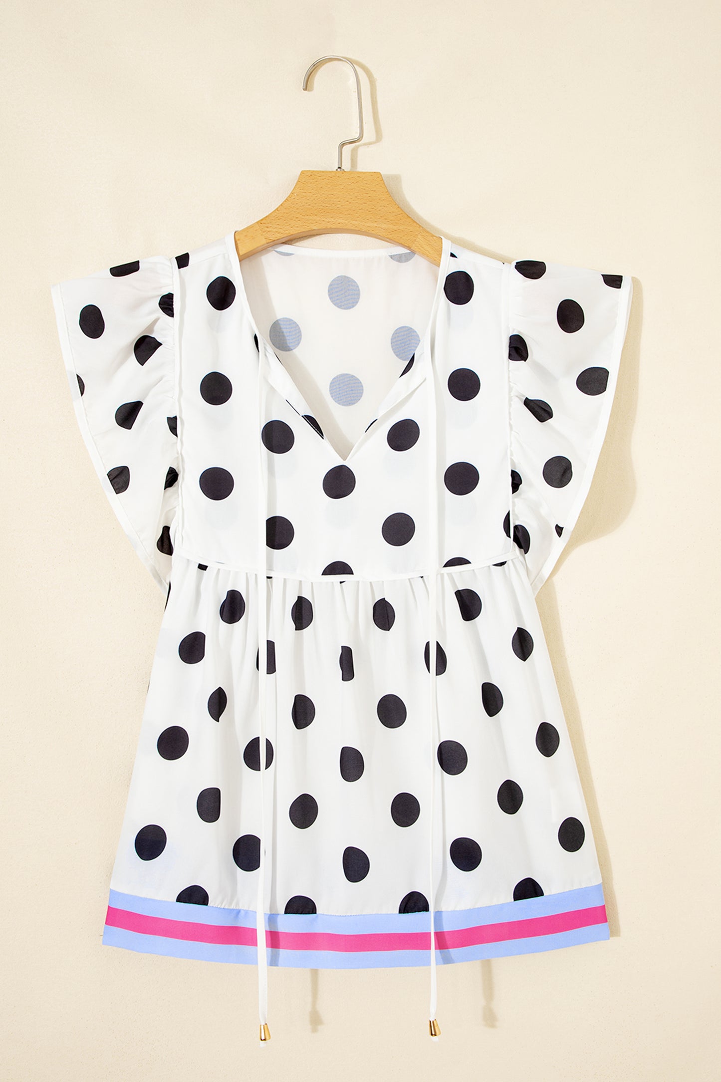 Polka Dot Chiffon Blouse Boho Babydoll Flutter Top
