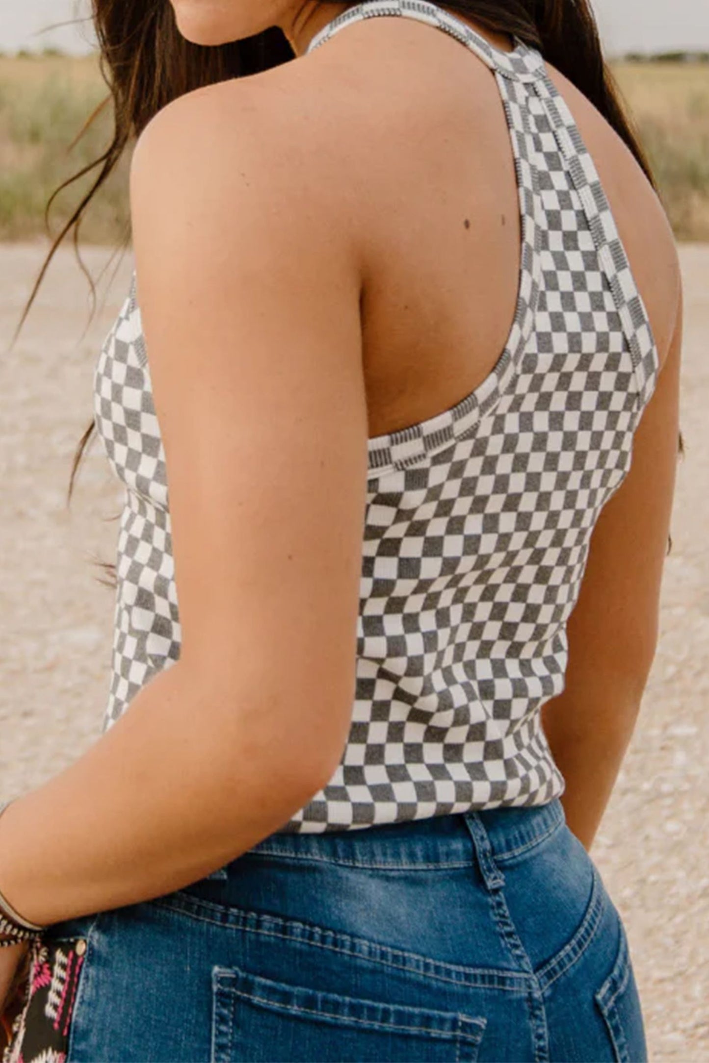 Plaid Polyester Tank Top Western Halter Sheath