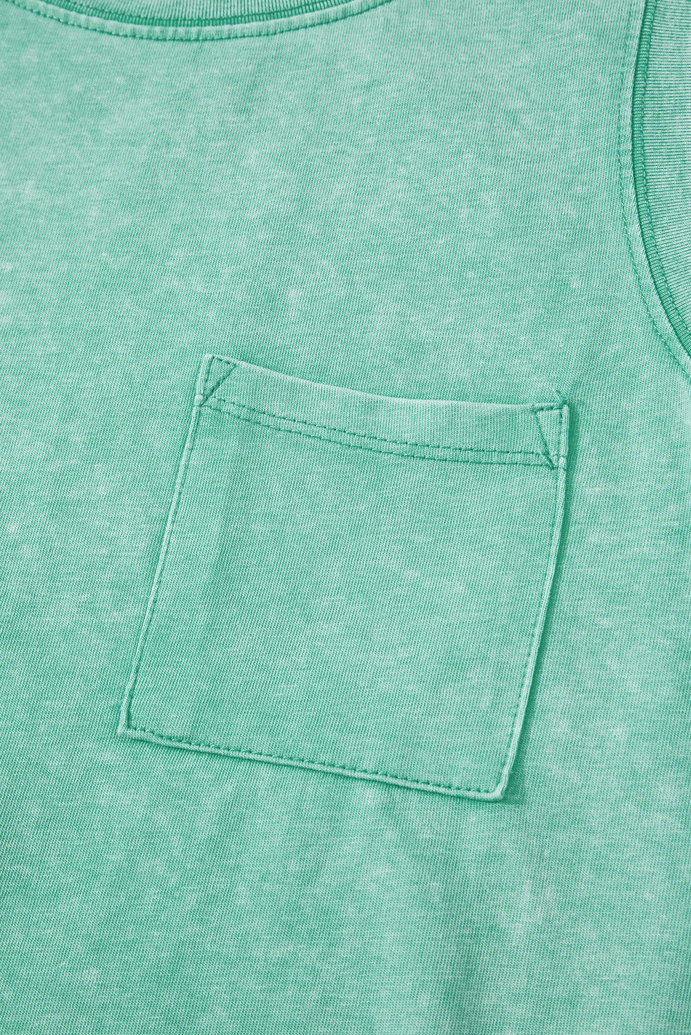 Sea Green Mineral Wash Patched Chest Pocket Casual Tank Top