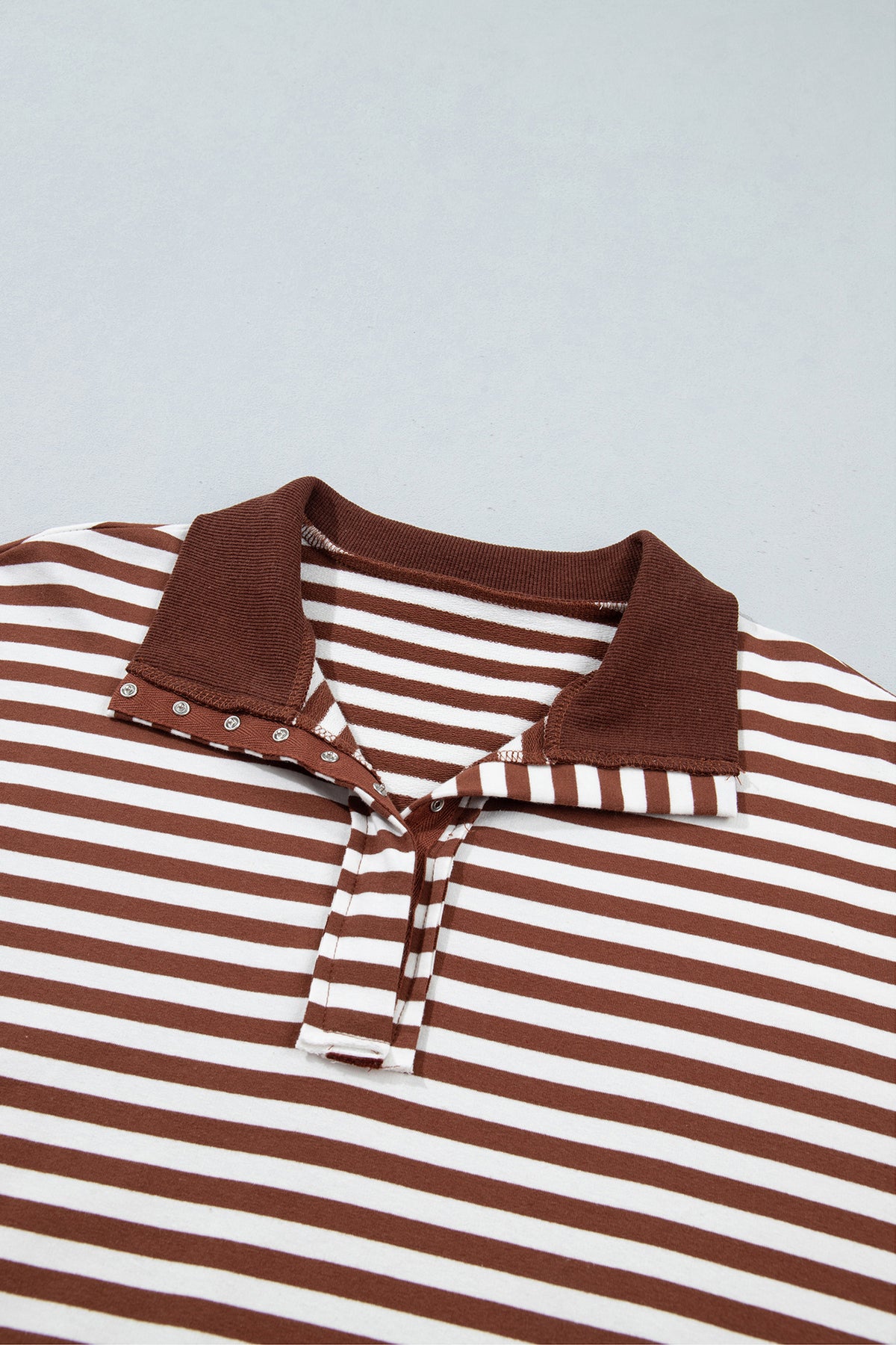 Blue Stripe Color Block Trim Raw Seam Split Hem Loose Pullover Sweatshirt