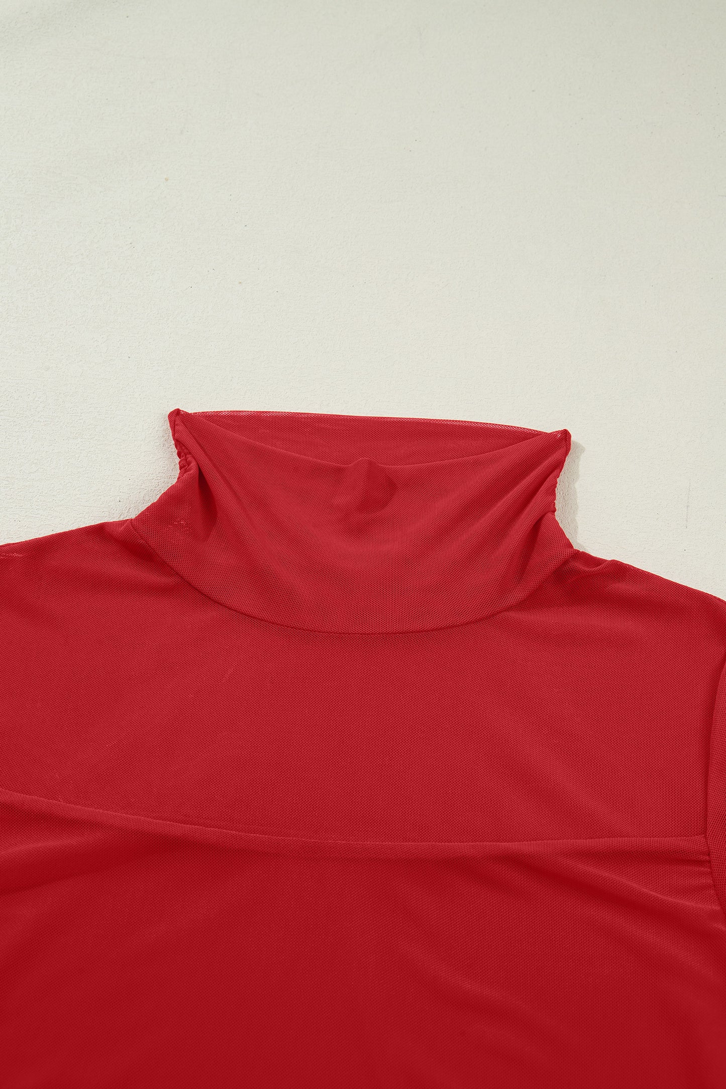 Coffee Sheer Mesh Patchwork High Neck Long Sleeve Top