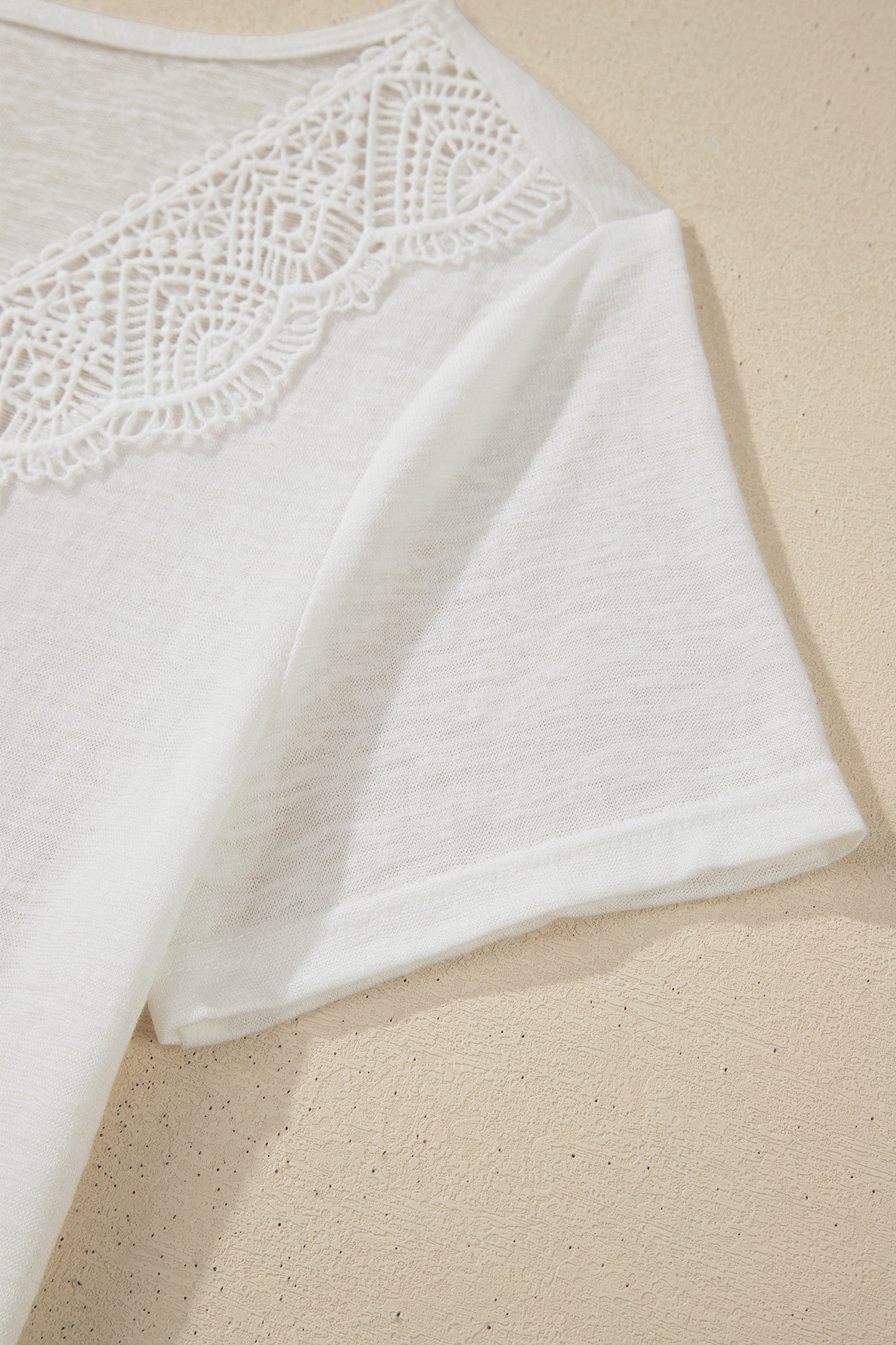 Patchwork Lace Viscose Tee Casual Summer V-Neck Top