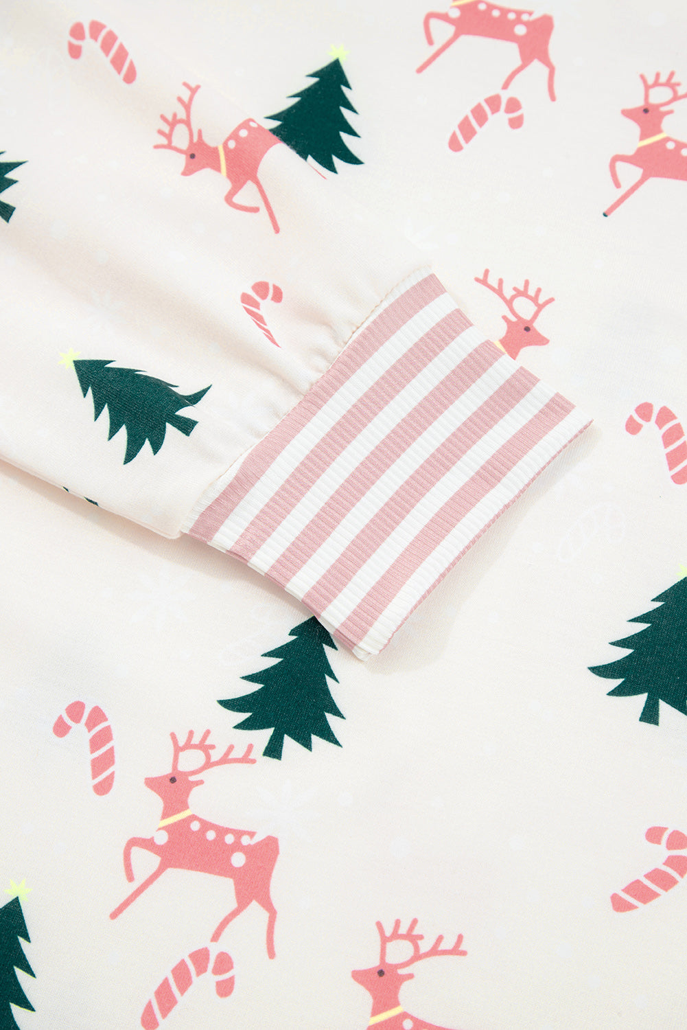 Green Bow Christmas Tree Print Contrast Striped Banding 2pcs Lounge Set
