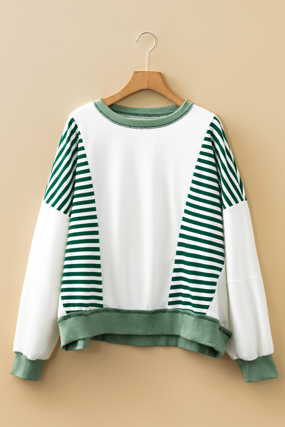 Red Stripe Colorblock Patchwork Contrast Stitching Oversize Sweatshirt