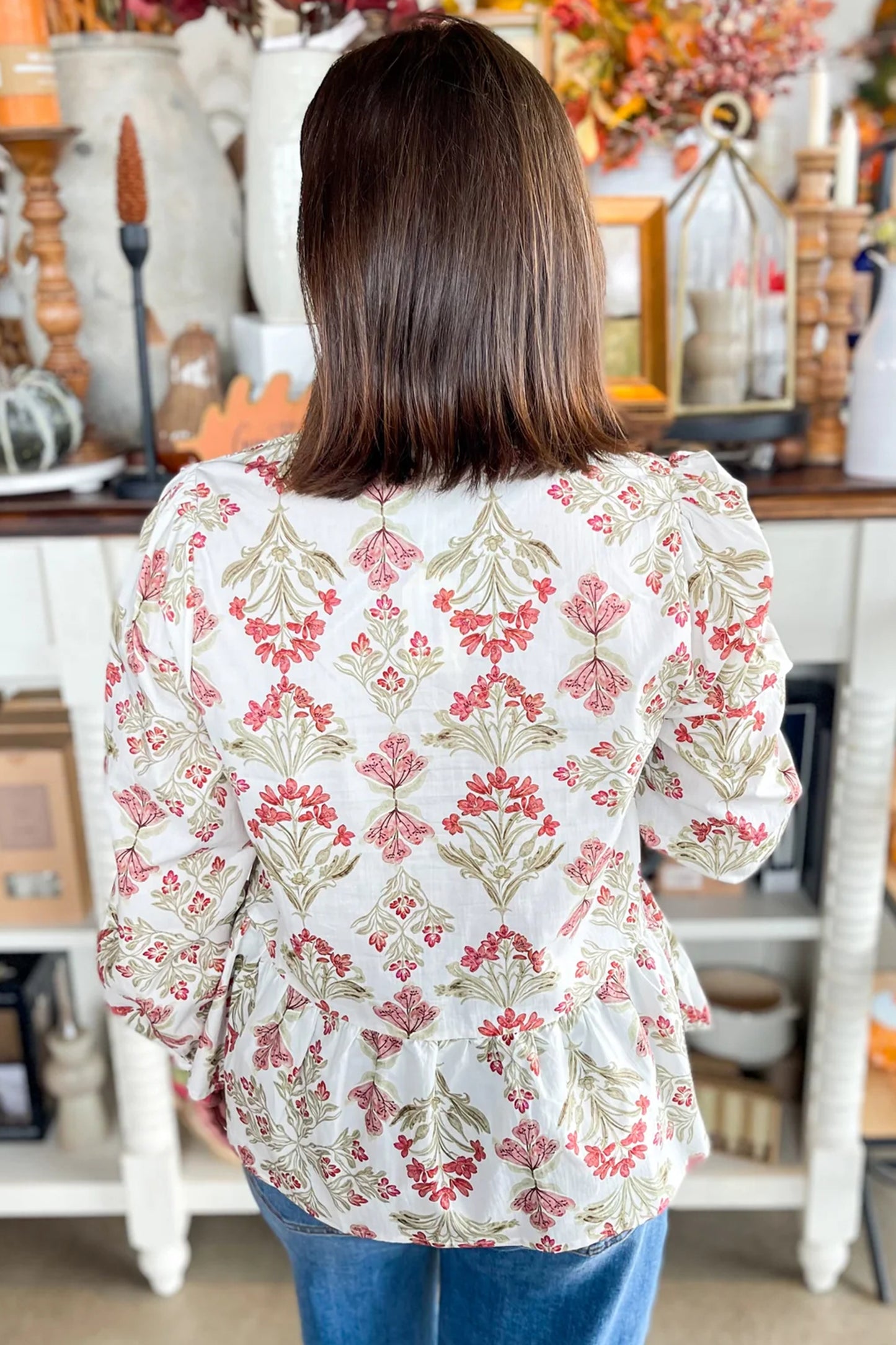 Floral Cotton Blouse Boho Ruffle Peplum Top