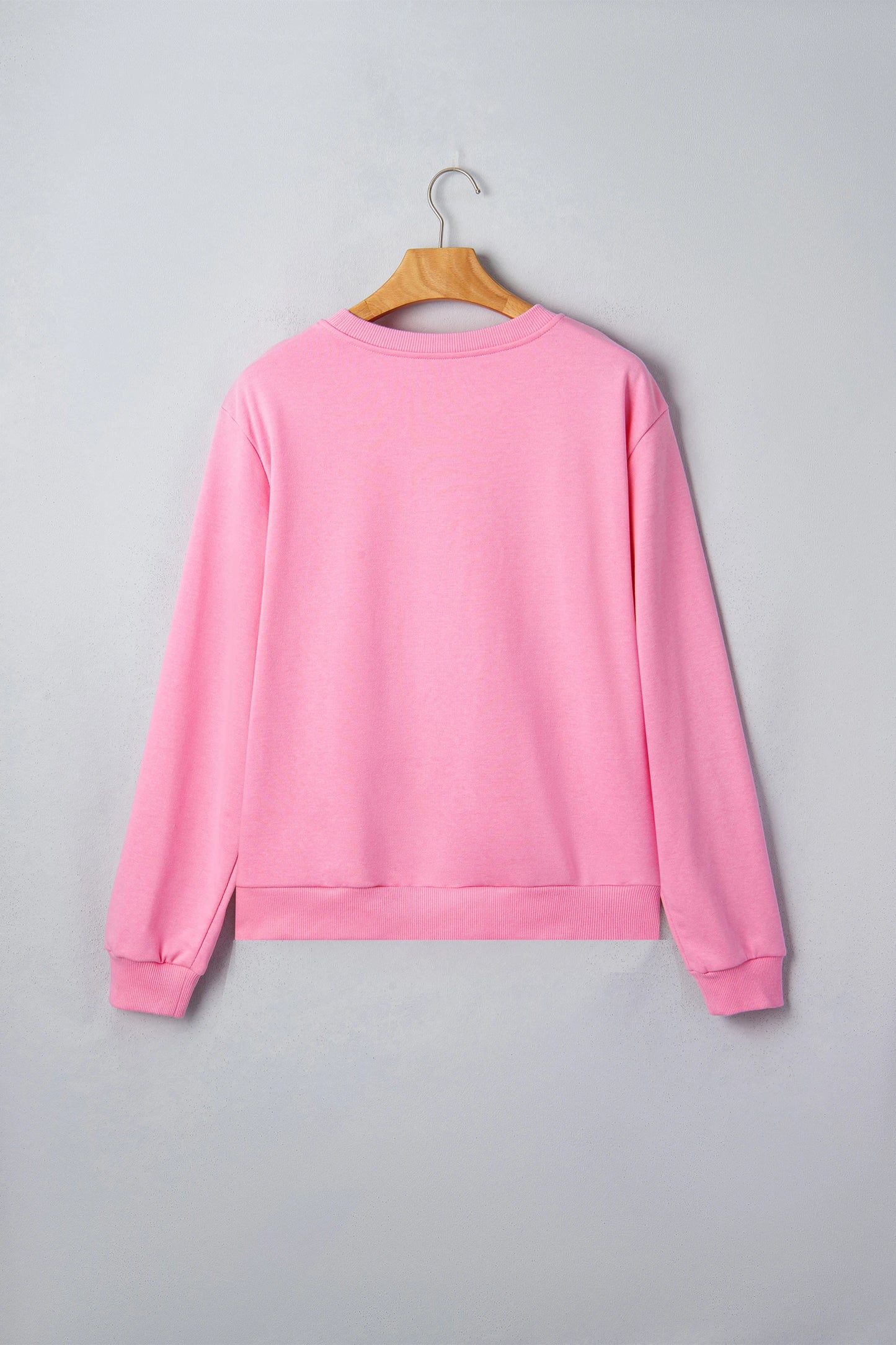 Pink Embroidered Pumpkin Face Long Sleeve Round Neck Sweatshirt