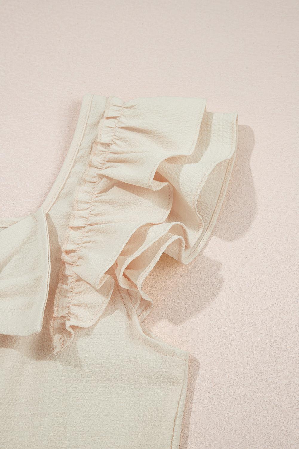 Gossamer Pink Textured Bow Knot Frilled Butterfly Sleeve Blouse