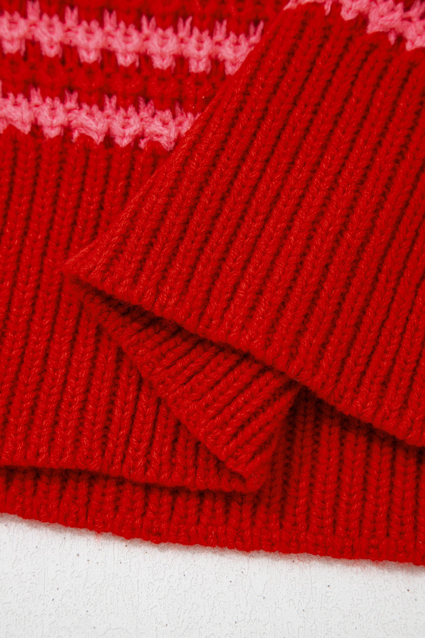 Red Stripe 3/4 Draped Sleeve Slouchy Sweater