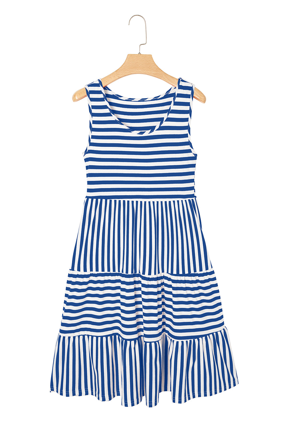 Sky Blue Stripe U Neck Sleeveless Loose Fit Mini Dress