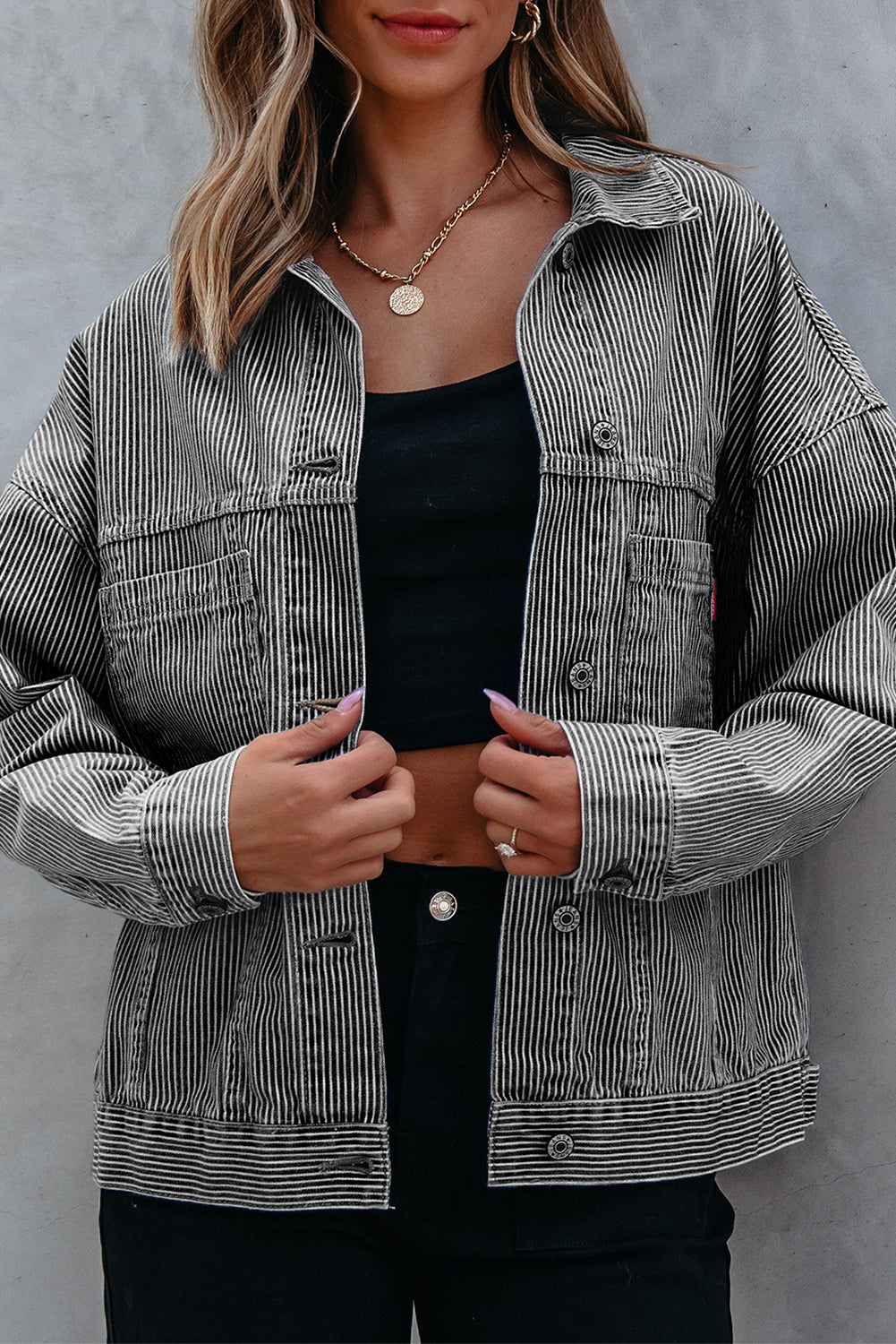 Washed Oversize Pocketed Denim Jacket