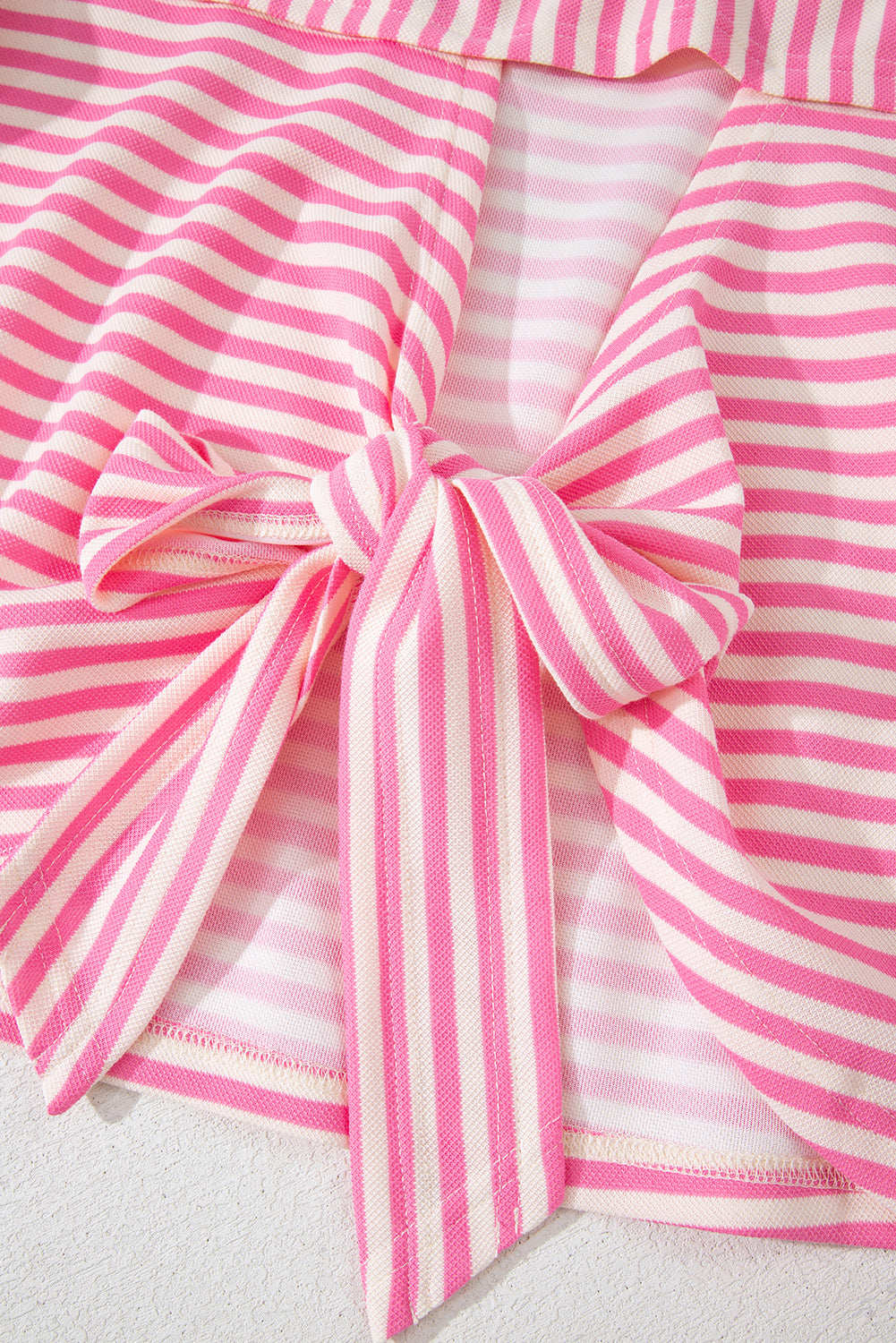 Red Stripe Bowknot Cutout Back Drop Shoulder Wide Bracelet Sleeve Loose Tee