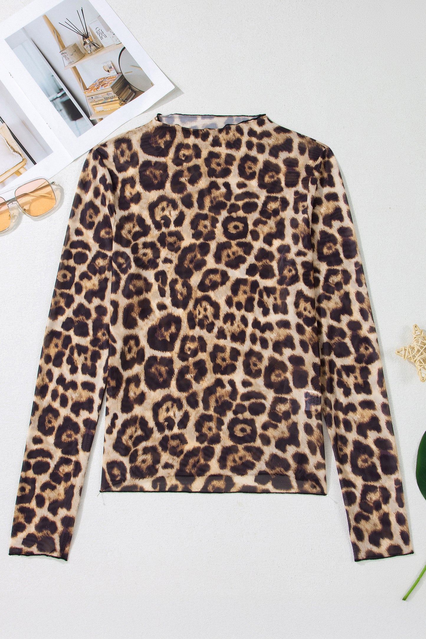 Pink Slim Fit Floral Mesh Long Sleeve Mock Neck Top