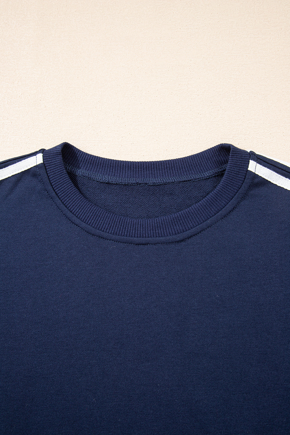 Black Varsity Striped Detail Crewneck Pullover Elastic Sweatpants 2pcs Outfit