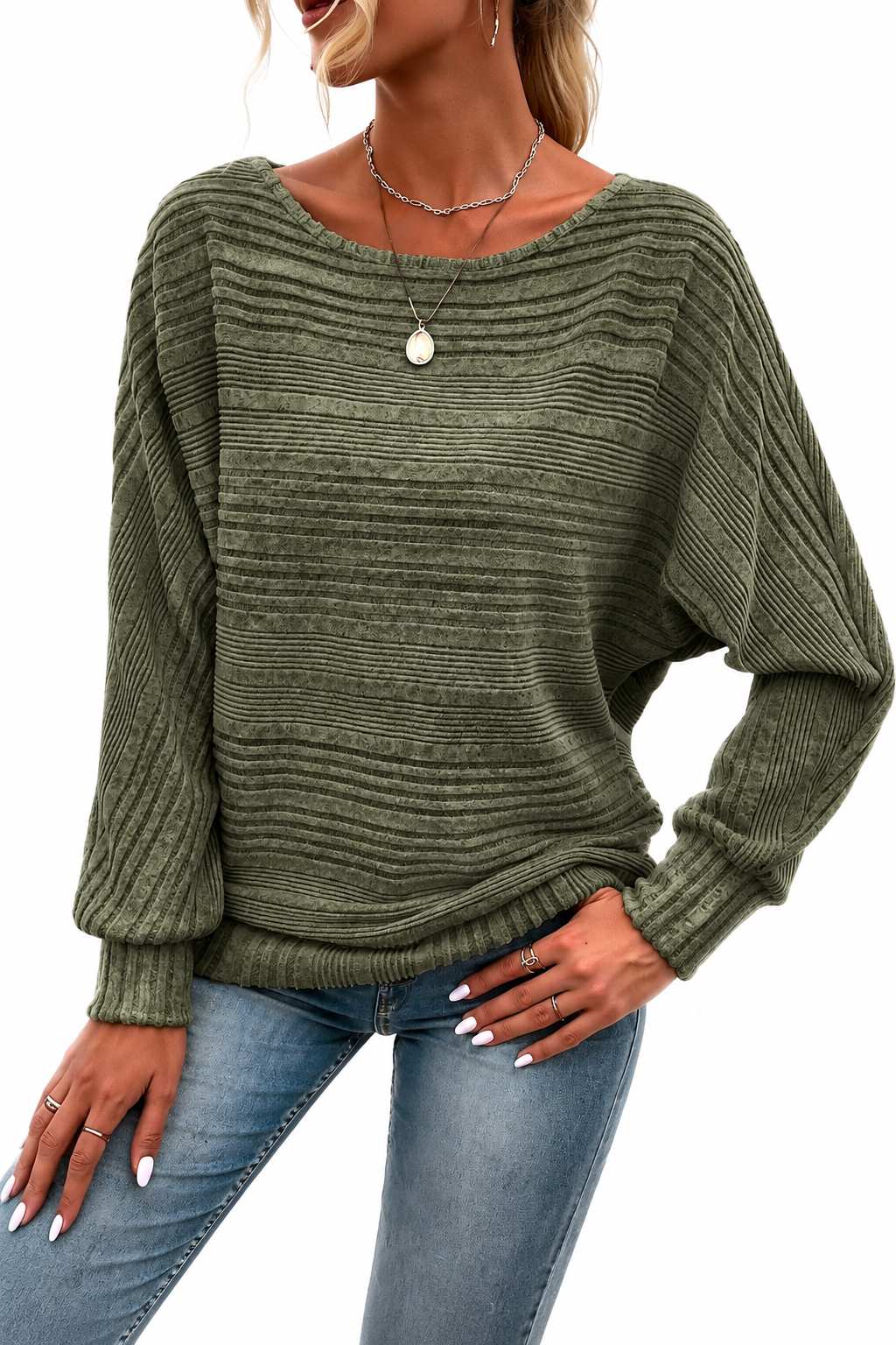Solid Brushed Sweater Casual Oversized Batwing Sleeve