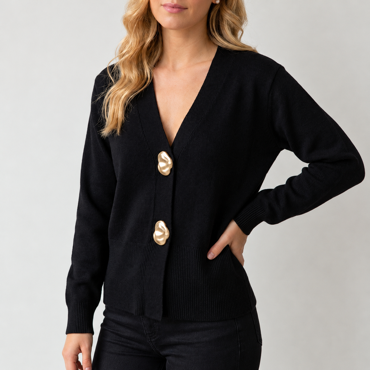 Women's V-Neck Button Cardigan Sweater Long Sleeve