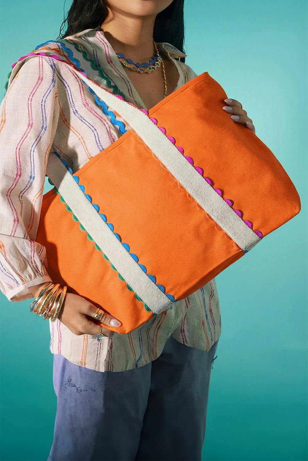 Colorful Ricrac Detail Canvas Tote Bag