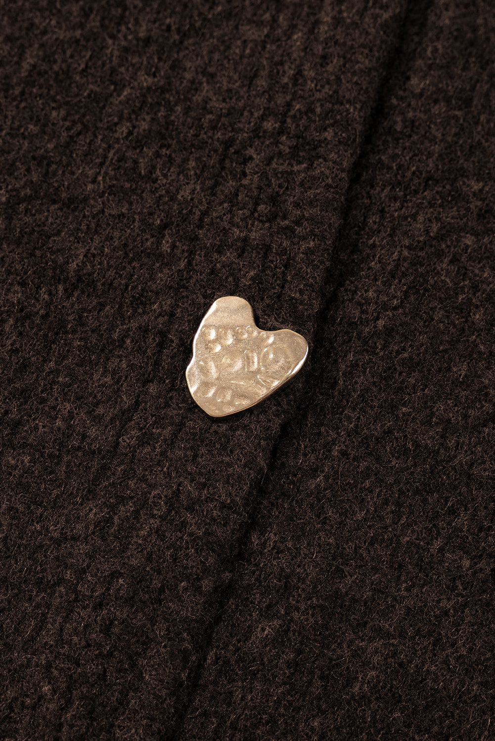 Chicory Coffee Heart Metal Button V Neck Cardigan Sweater