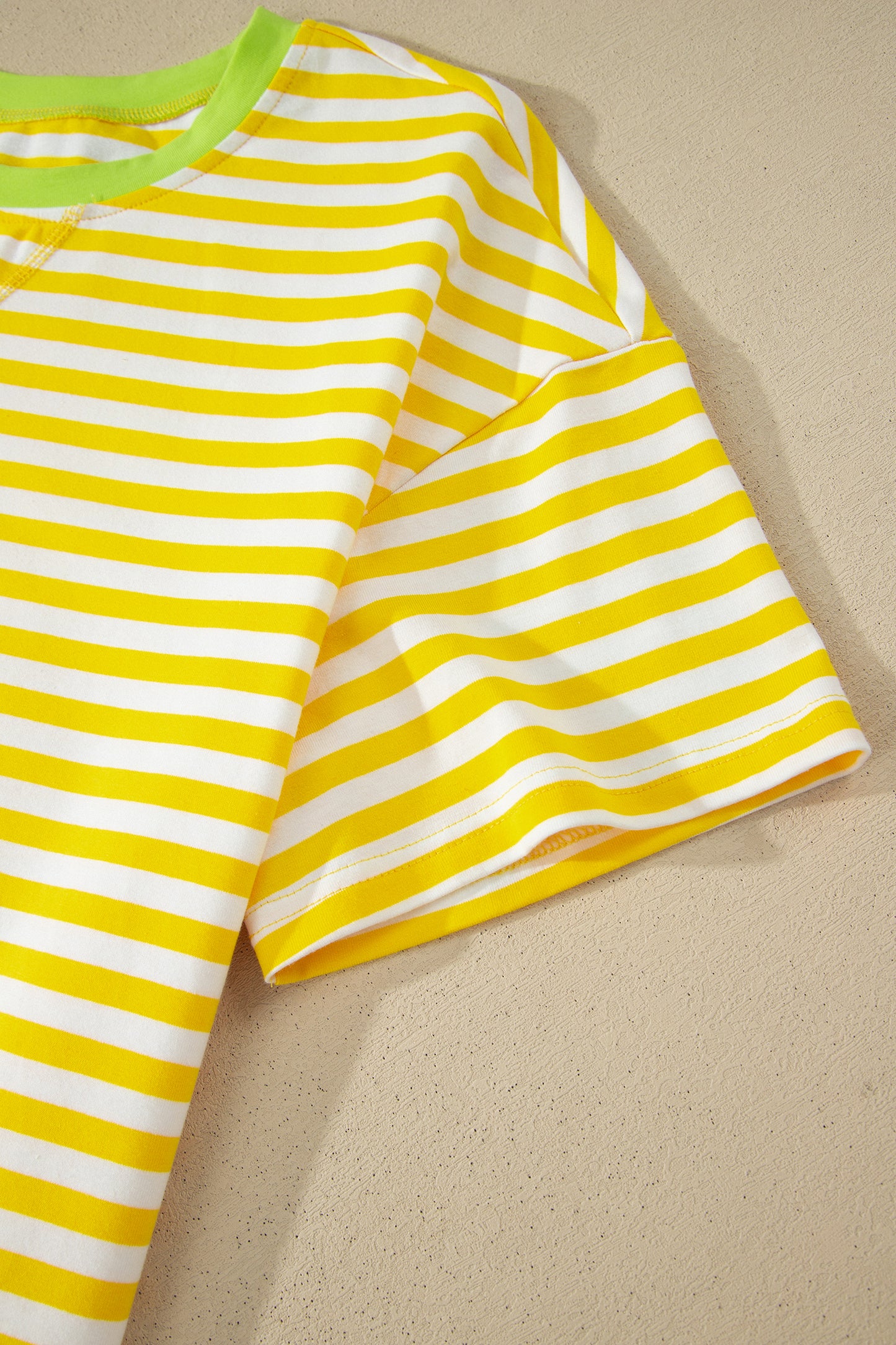 Pink Stripe Contrast Neck Loose Tee and Drawstring Shorts Set