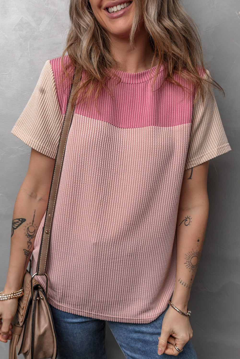 Women's Rib Textured Colorblock T Shirt