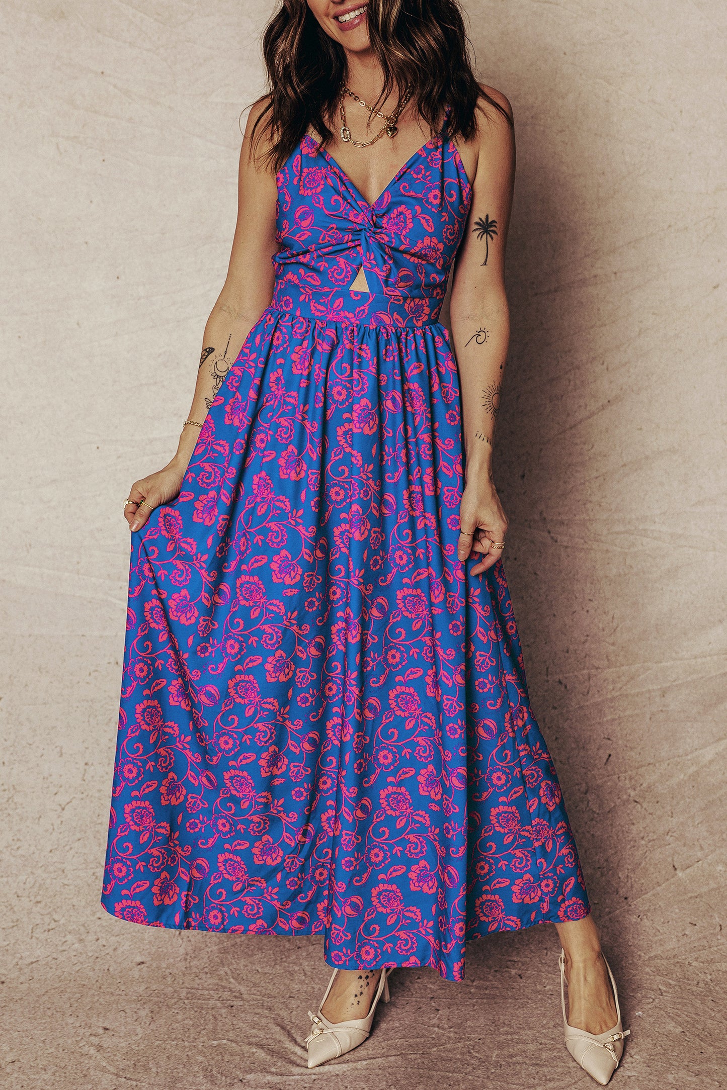 Floral Boho Maxi Dress Cutout Back Vacation Style