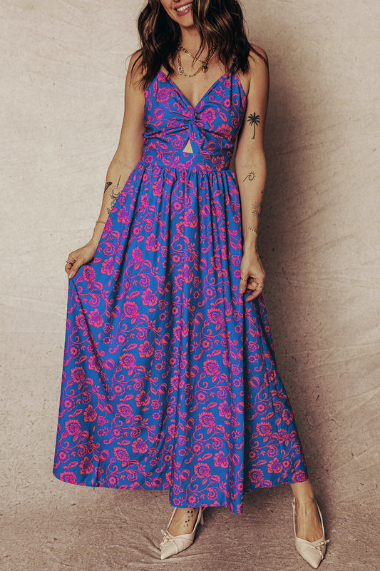 Floral Boho Maxi Dress Cutout Back Vacation Style