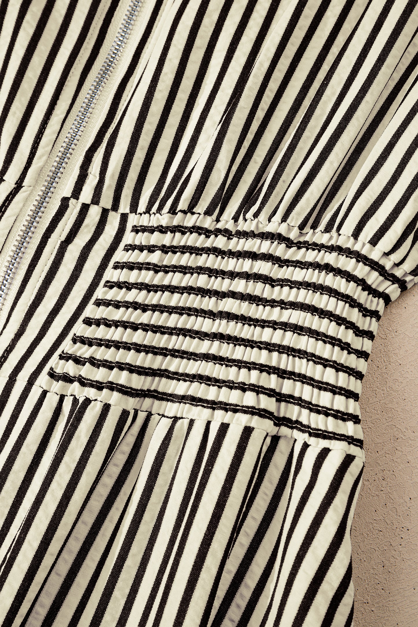 Green Stripe V Neck Zip Front Cinched High Waist Midi Dress