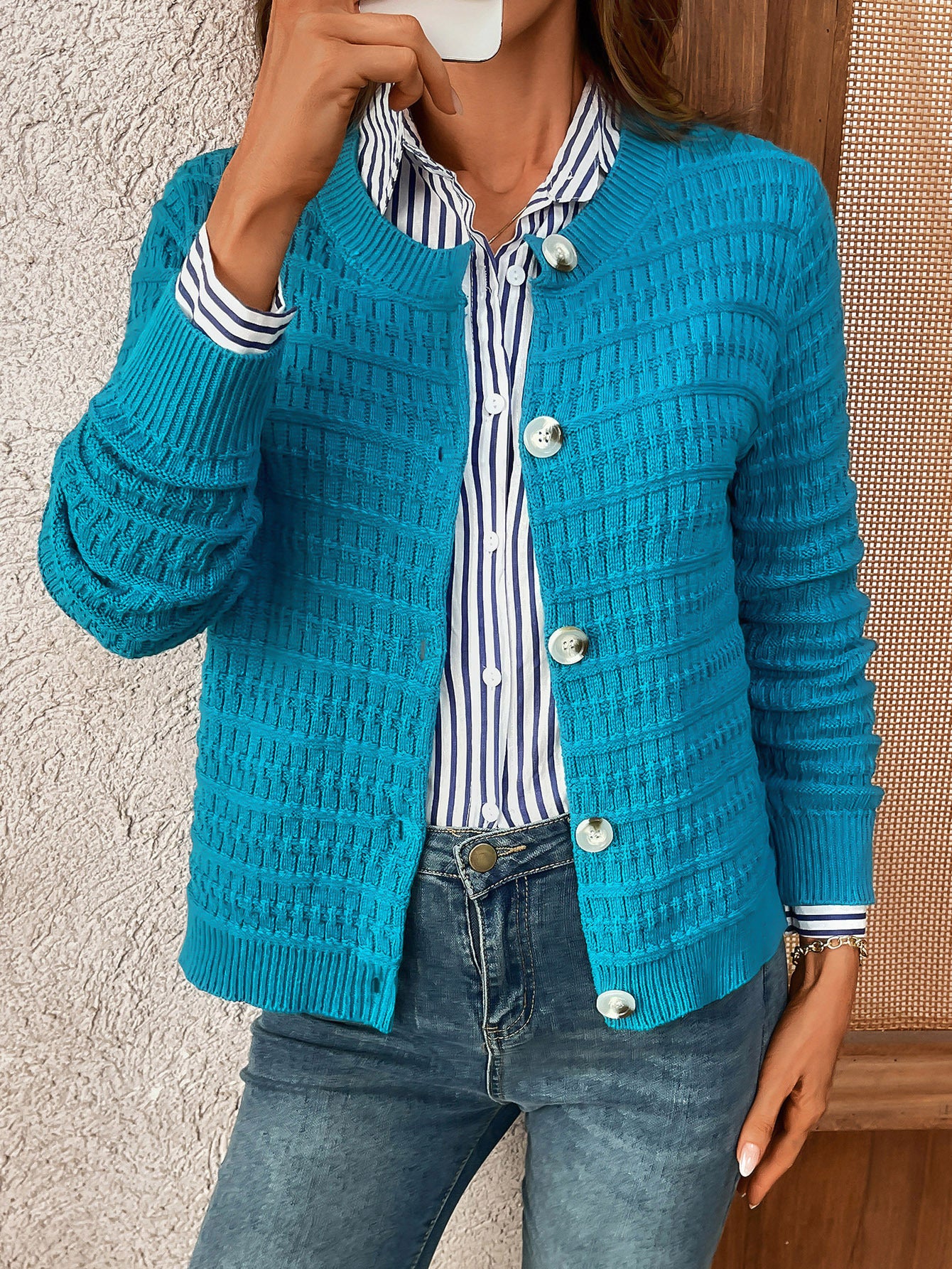 Button-Down Knit Cardigan for Casual Office Wear