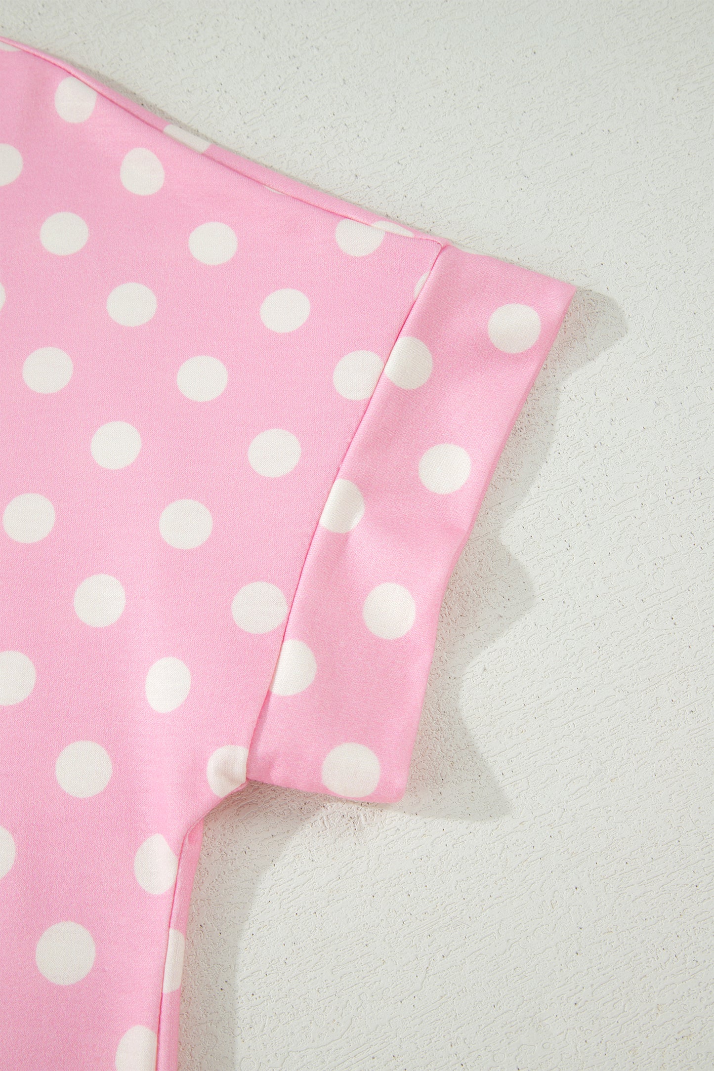 Sky Blue Polka Dot Print Color Block Trim Mock Neck Short Set