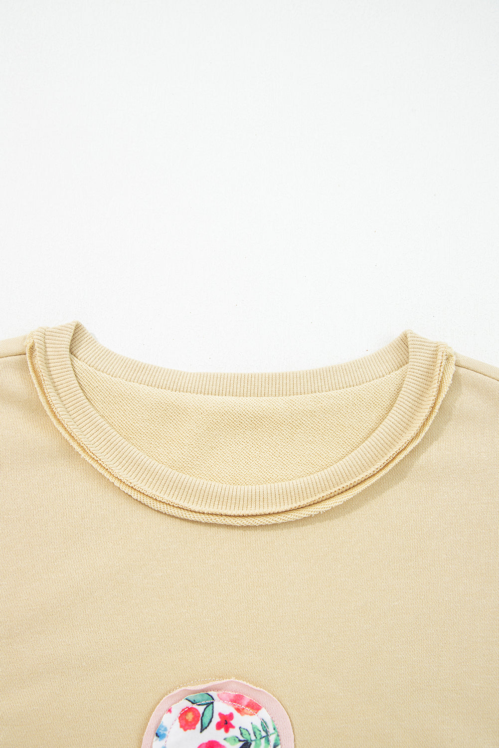 Peach Blossom Floral Applique Baggy Pullover Sweatshirt