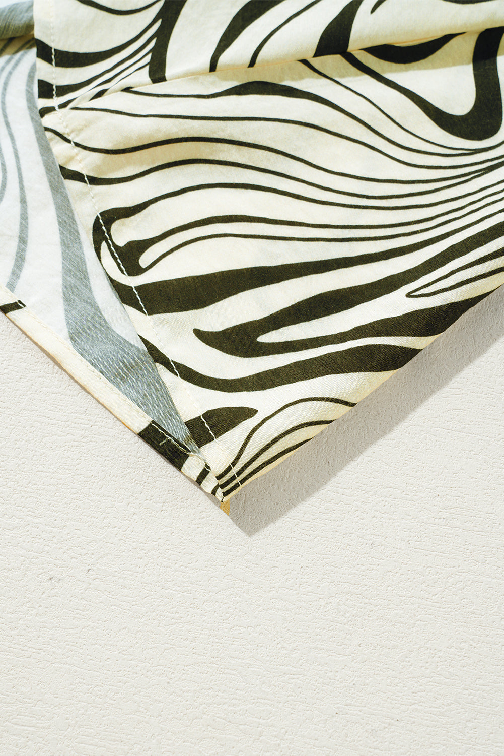 White Zebra Stripe Print Contrast V-Neck Ricrac Detail Short Sleeve Blouse Top